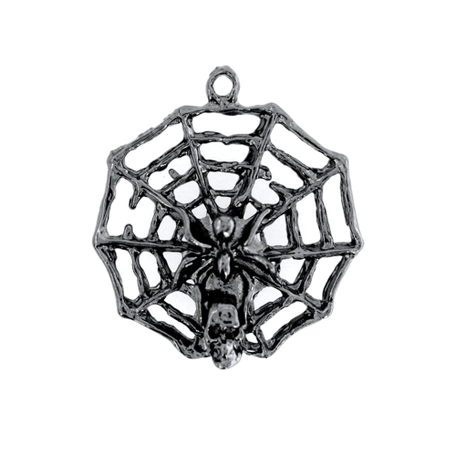 Metallist, ümar, ämblikuvõrgu, pealuu ja ämblikuga riputis, aasataolise auguga, suuruses 30x30x4mm