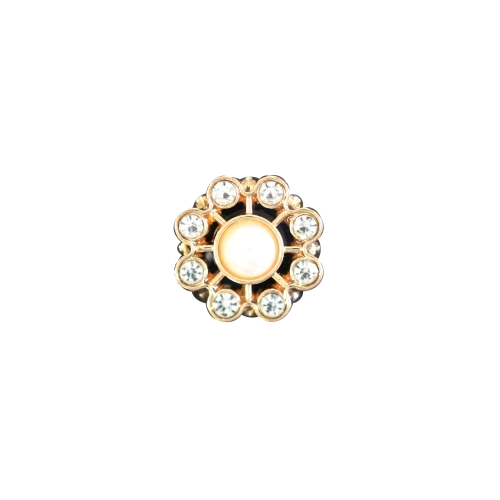 Metallist, reljeefse lillemustriga, klaaskristallidega, kannaga nööp, 12mm, 18L