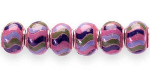 Mustrilised, värvilised, keraamilised metallsisuga pandora tüüpi helmed 15 x 12mm