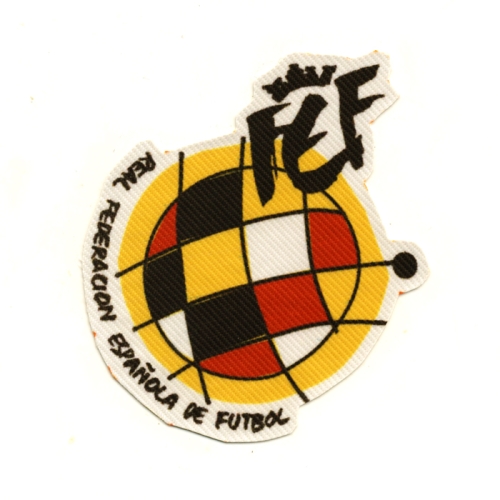 Triigitav Aplikatsioon; Jalgpalliteemaline vapp "Real Federacion Espanola de Futbol, FEF", Embroidered Iron-On Patch, 7,5x6,5 cm