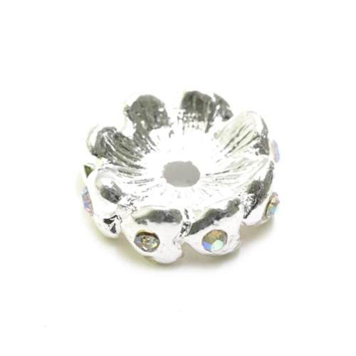Heart Jewellery Spacer with Rhinestones, 15 x 5mm