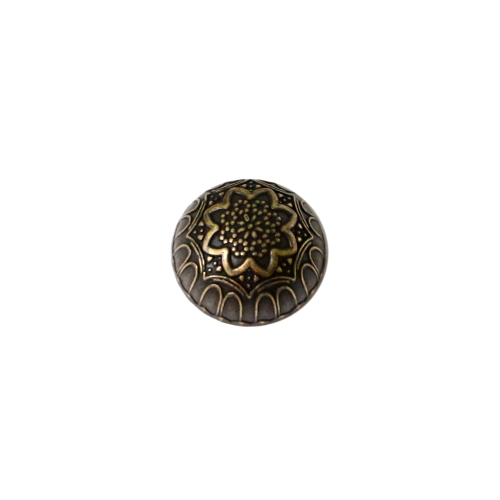 Ornamendimustriga, kumera pinnaga, kannaga metallilaadne plastiknööp, 15mm, 24L 
