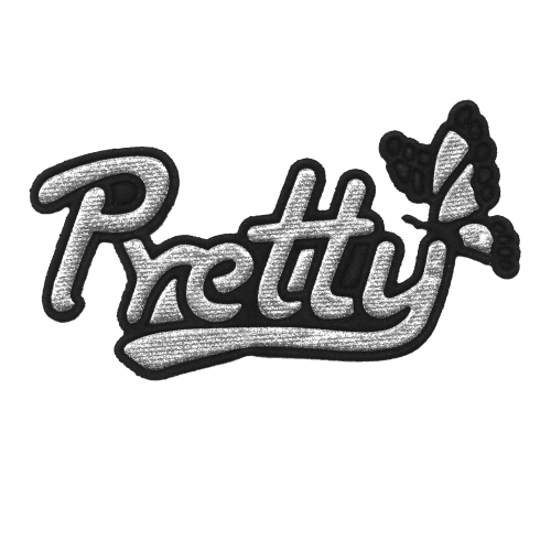 Triigitav aplikatsioon; Sädelev, mahuline kiri "Pretty" 9 x 4 cm