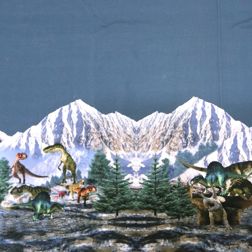 Dinosauruste ja mägedega, trikookangas kupongina 90 cm x 150 cm, Stenzo, 16500