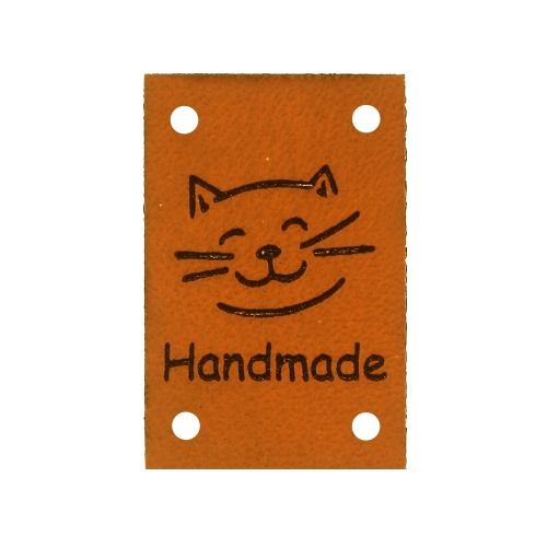 Kunstnahast piklik õmmeldav kassi pildiga aksessuaar "Handmade", 30 x 20mm