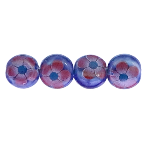 Õiemustritega lapikud portselanhelmed, 12 x 8mm