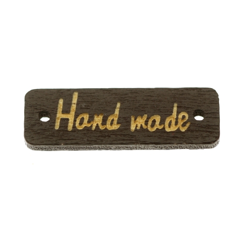 Puidust, piklik õmmeldav aksessuaar "Handmade", külgedelt aukudega, 30 x 10mm