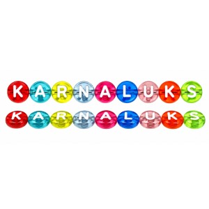 Plastic beads, multicolored flat round with letters, ø7 x 4mm