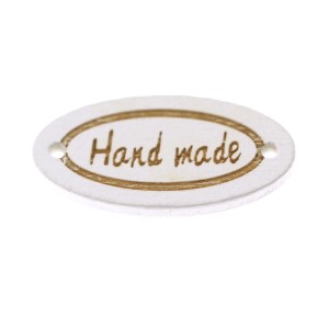 Puidust, ovaalne õmmeldav aksessuaar 'Handmade', külgedelt aukudega, 27 x 13mm