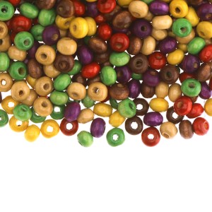 Flat round-shaped wooden beads, approx. 5 × 4 mm, 50 g
