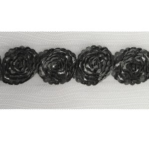 Tulle Trim with Satin Roses and Sequins 10 cm