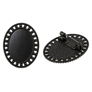 Soikea metallinen rintaneulapohja tai cameo-pohja, 26 × 33 mm